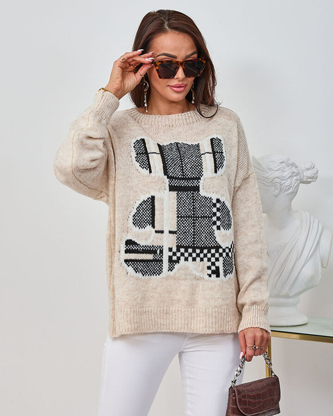 Royalfashion Beige Pull Teddy Bear pour femme