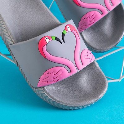 Pantoufles grises pour enfants avec des flamants roses Finnie - Footwear