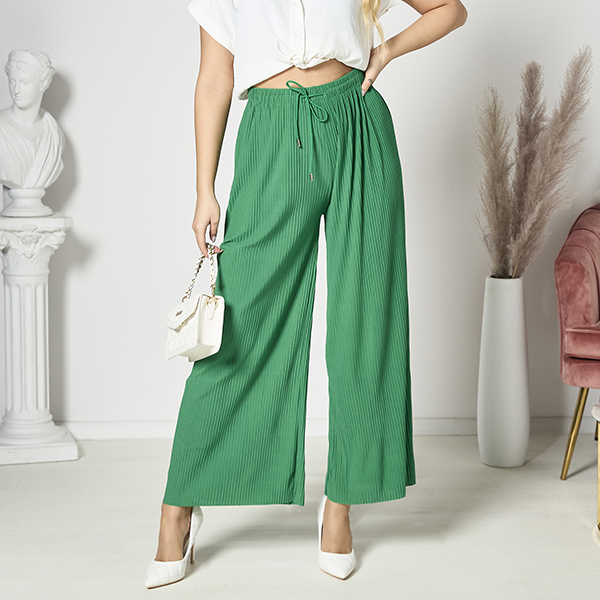 Pantalon palazzo large à plis pour femmes en vert - Vêtements