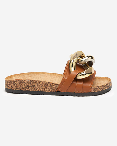 Chaussons marron pour femme avec décoration chez Fixci- Footwear