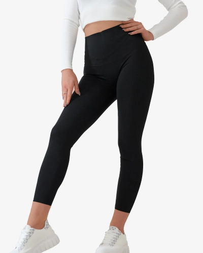 Leggings noirs pour femme avec large ceinture élastique - Vêtements