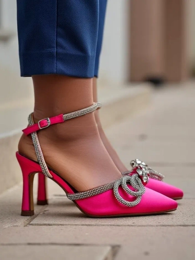 Royalfashion Escarpins à dos ouvert pour femmes avec des bretelles en zircon Erontes