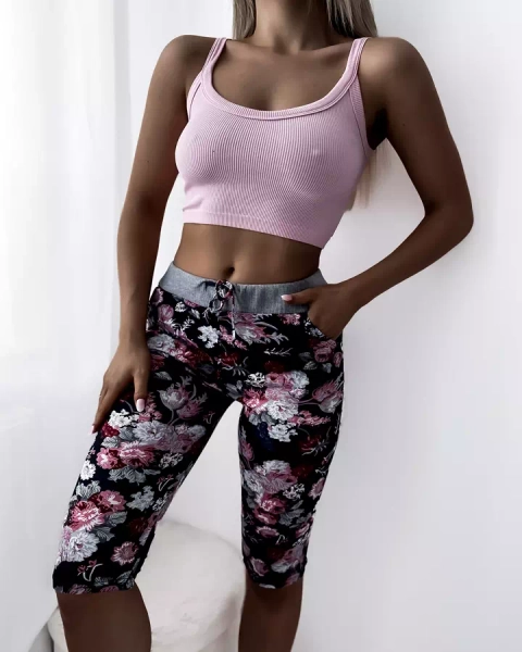 Short 3/4 pour femme bordeaux à motif fleuri - Vêtements