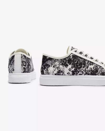 Tennis pour femmes noires et blanches avec imprimé Denoll- Footwear