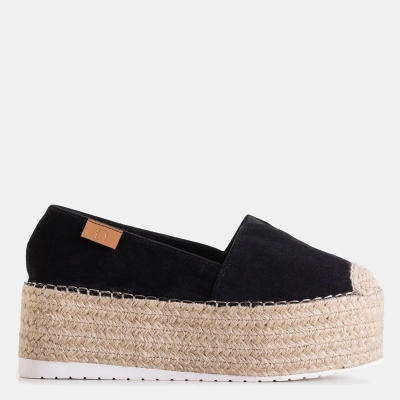 OUTLET Espadrilles femme noires sur plateforme haute Kentuki - Chaussures