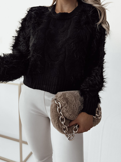 Royalfashion Pull en tissage court pour femme noir
