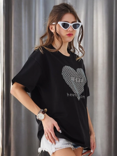 Royalfashion T-shirt en coton pour femmes LOVE avec des strass