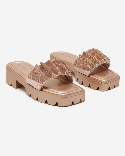 Pantoufles dorées pour femmes avec zircons cubiques Emkoy - Footwear