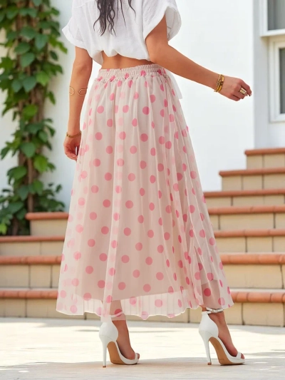 Jupe midi en viscose pour femmes Royalfashion avec tulle à pois