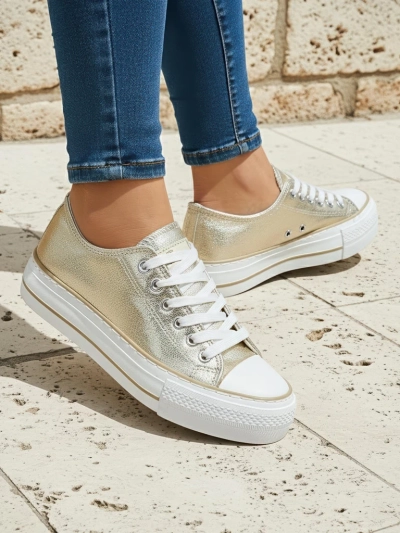 Aurelia Italia baskets dorées pour femmes sur plateforme tissu printemps été