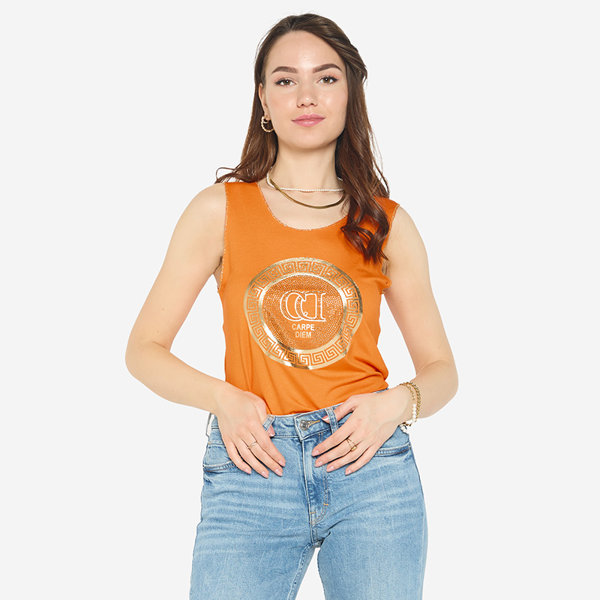 Chemisier orange avec imprimé et zircons cubiques - Vêtements