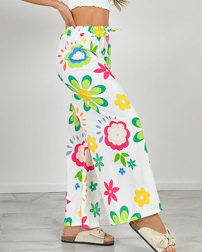 Royalfashion Pantalon large en tissu floral pour femme