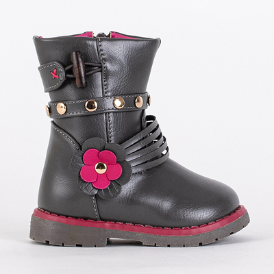 Bottines grises pour enfants en cuir écologique Kisso- Footwear