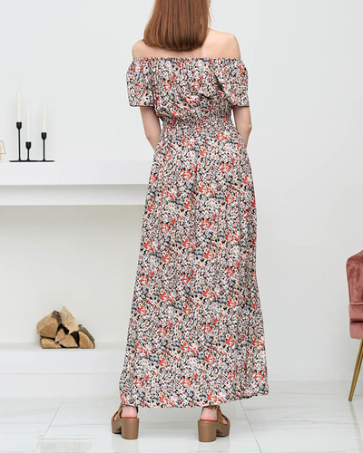 Robe longue noire à motifs pour femme. Vêtements