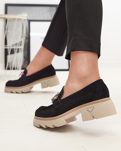 Mocassins noirs ajourés pour femme avec décoration Bokkso- Chaussures