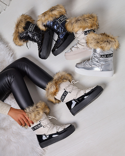 Bottes de neige noires et beiges pour femmes avec fourrure Lilitsa- Footwear