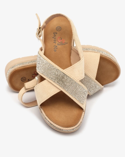 OUTLET Royalfashion Sandales en daim écologique beige pour femme avec zircons Trikys