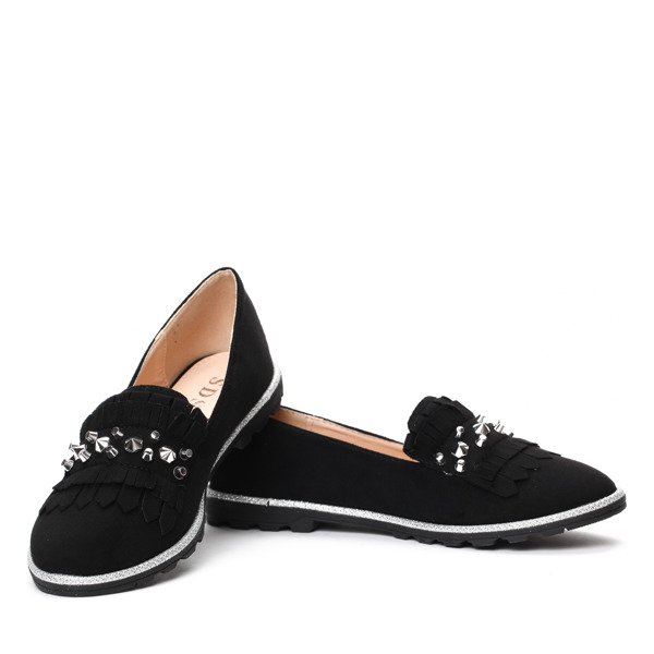 Czarne mokasyny z frędzlami i ćwiekami - Obuwie