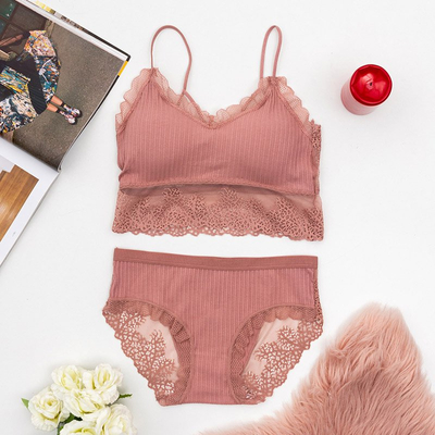 Ensemble lingerie femme rose avec dentelle - Sous-vêtements