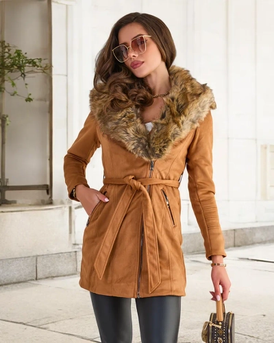 Veste manteau fourrure femme Camel - Vêtements