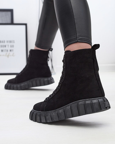 Bottes noires en cuir éco-suède pour femmes Alolu- Footwear