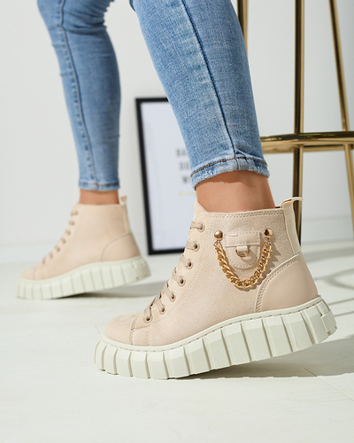 Bottes de sport lacées pour femmes crème avec embellissements Tamti - Chaussures