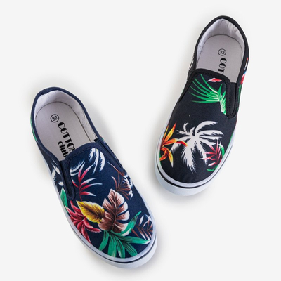 Slip-on noir pour enfants avec imprimé végétal Ailbe - Footwear