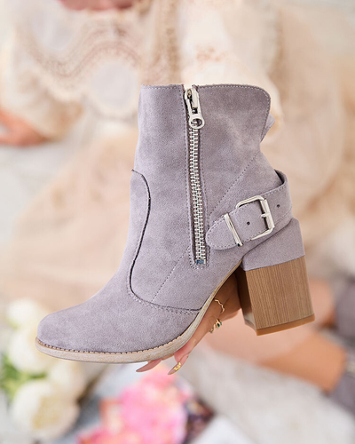 Royalfashion Bottes hautes à talon aiguille pour femmes en éco-suède gris Acimra