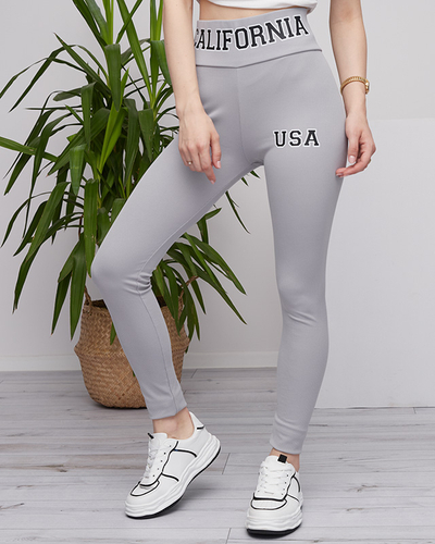 Legging femme gris clair côtelé avec inscriptions - Vêtements