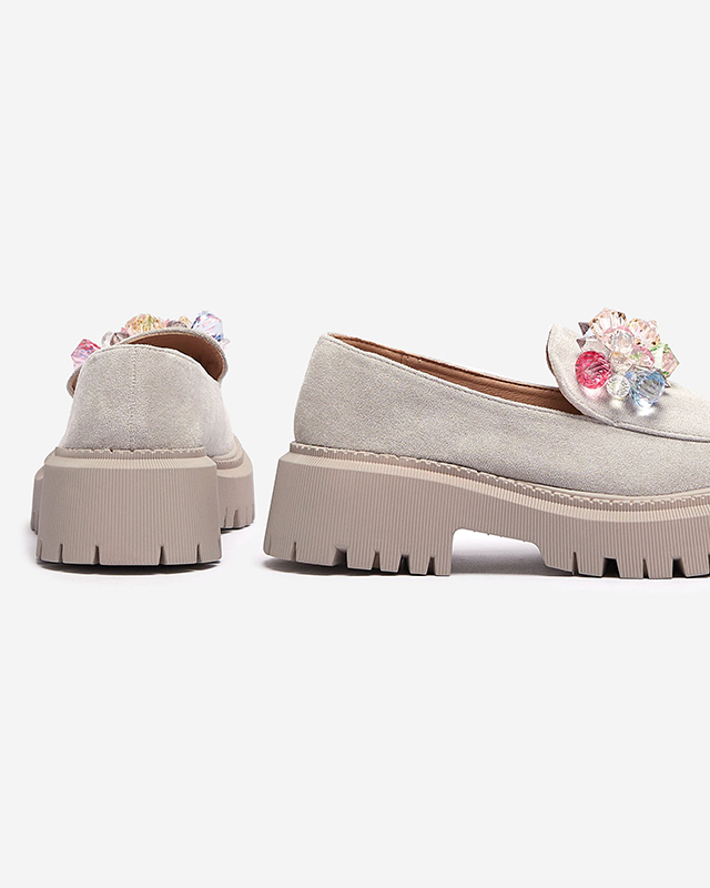 Mocassins gris clair pour femmes avec perles colorées Hetika - Footwear