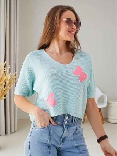 Pull court en coton pour femmes Royalfashion avec des papillons
