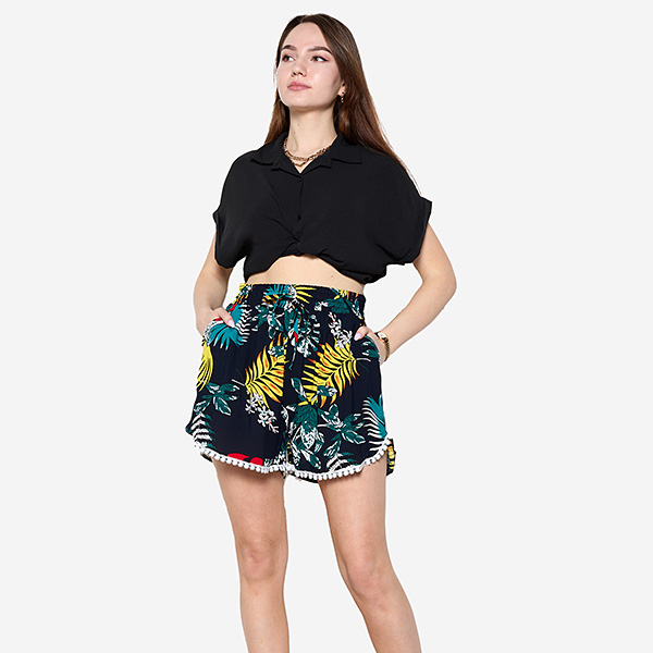 Short femme bleu marine et turquoise à motifs - Vêtements