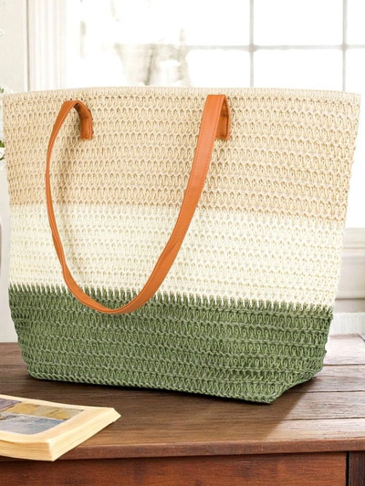 Royalfashion Grand Sac en Paille pour Femme aux Rayures Audacieuses