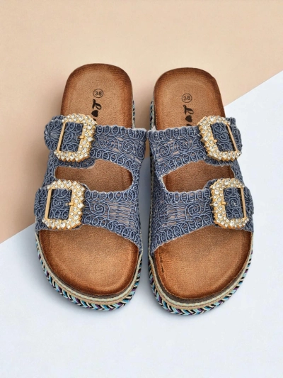 Royalfashion Sandales pour femmes avec boucles strass GlamCork