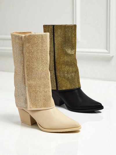 Bottines femme en cuir écologique à talons épais avec tige ornementale Virelia