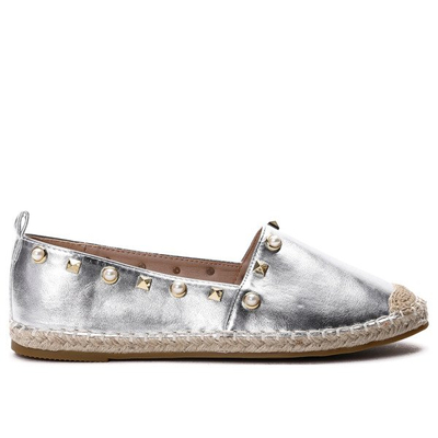 Srebrne, metaliczne espadryle Xavien - Obuwie