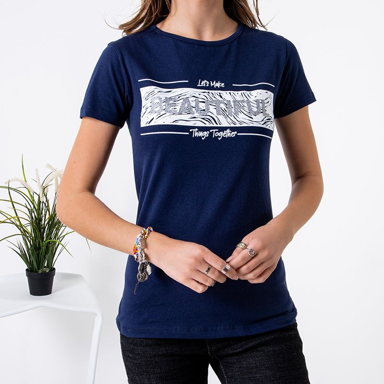T-shirt femme bleu marine imprimé - Vêtements