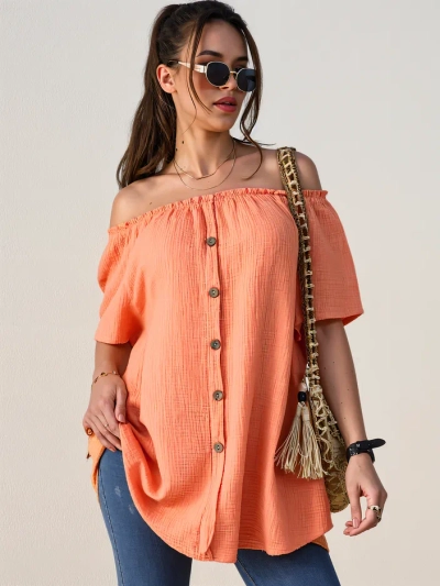 Blouse en coton Royalfashion pour femmes à l'espagnole avec boutons décoratifs