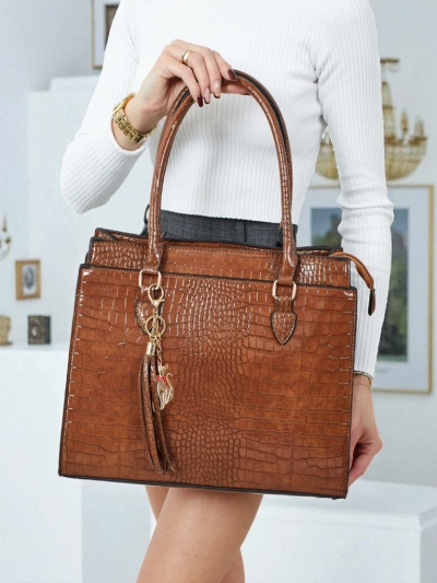 Sac à main shopper pour femmes en cuir écologique gaufré Seraphyne