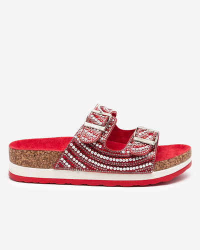 Chaussons femme avec zircons cubiques rouges Lalud-Shoes
