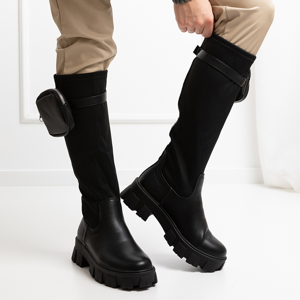 OUTLET Bottes mi-mollet noires pour femme Firef- Shoes