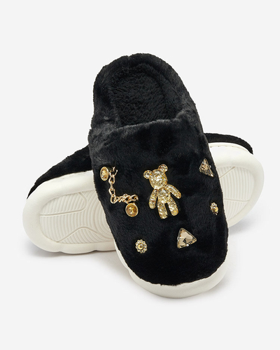 Royalfashion Pantoufles noires en fourrure pour femme avec ornements Erserra