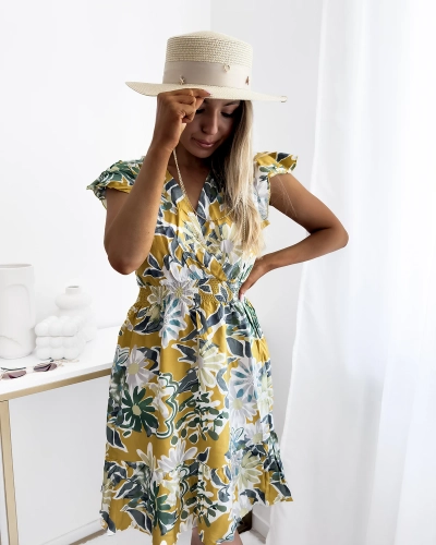 Mini robe femme moutarde à imprimé floral - Vêtements