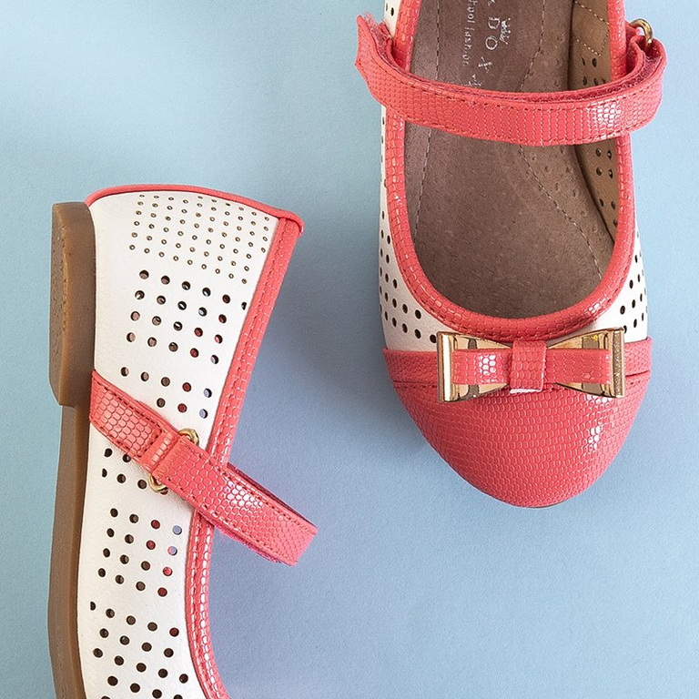 Ballerines fille blanc et corail avec nœud Aitana - Chaussures