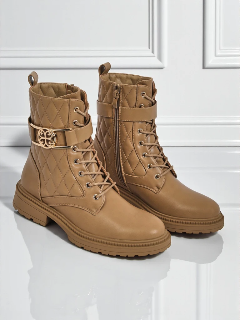 Bottines matelassées pour femmes en cuir écologique Sable Rose