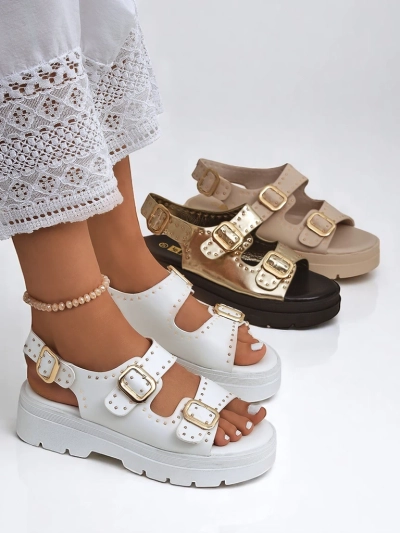 Royalfashion Sandales pour femmes à semelle épaisse avec strass Rocky Chic
