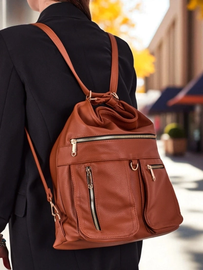 Sac à Main Femme Aurelia Cabas Camel Grand Format A4 en Cuir Écologique à l'Épaule et à la Main