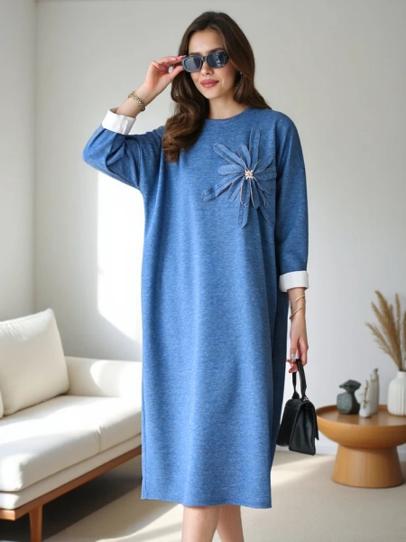 Robe midi en tissu pour femmes Royalfashion oversize avec fleur
