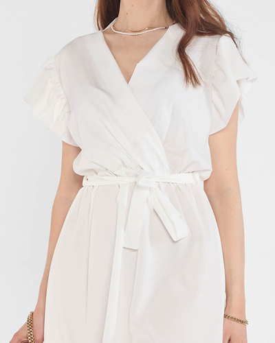 Mini robe blanche et écrue pour femme avec une cravate - Vêtements