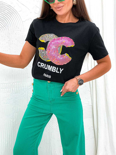 Royalfashion T-shirt femme avec imprimé et zircons